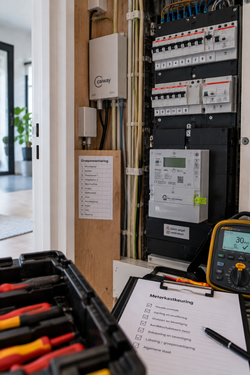 Elektricien van CrownElektra aan het werk — meterkast keuring