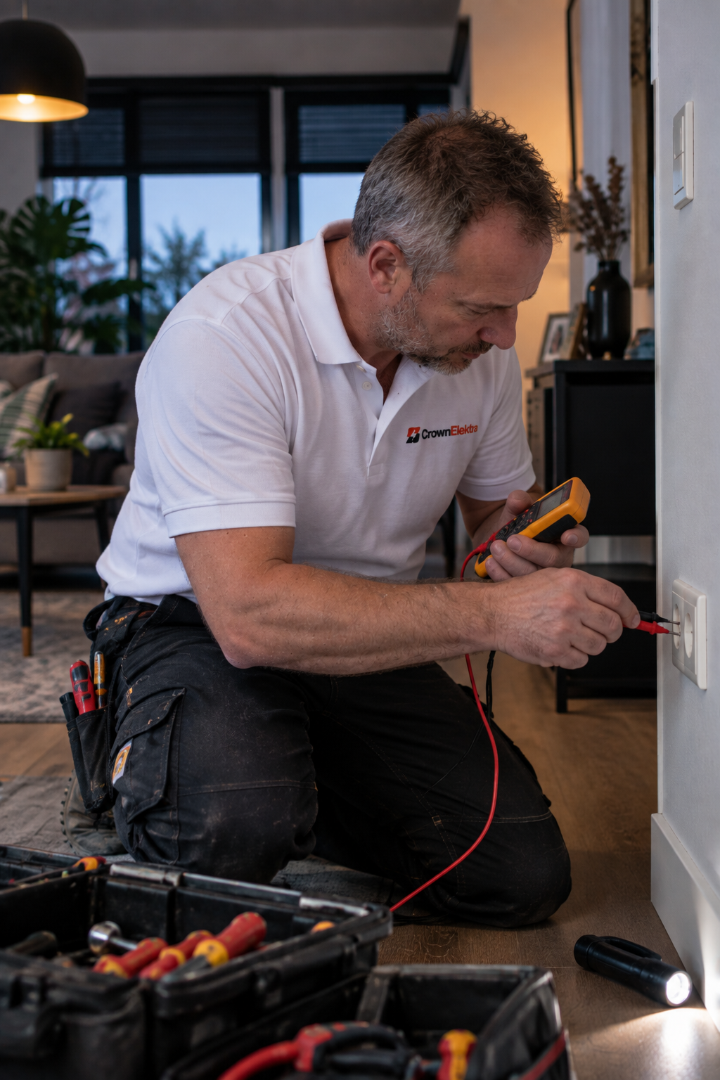 Elektricien van CrownElektra aan het werk — stroomstoring