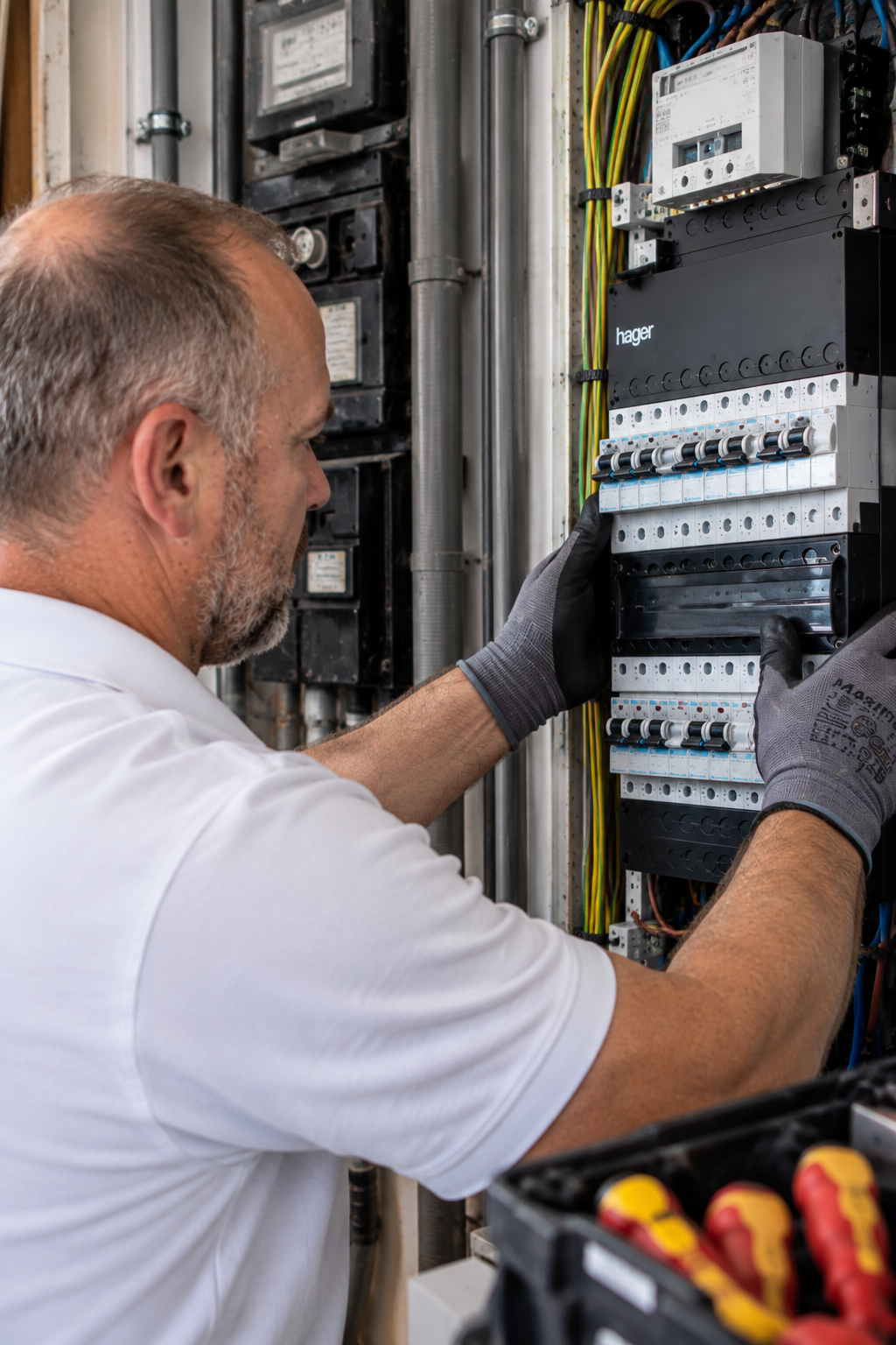 Elektricien van CrownElektra aan het werk — groepenkast vervangen